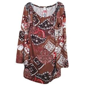 Win Win Knit Brown Paisley Bell Sleeve Tunic Size L-XL NWT